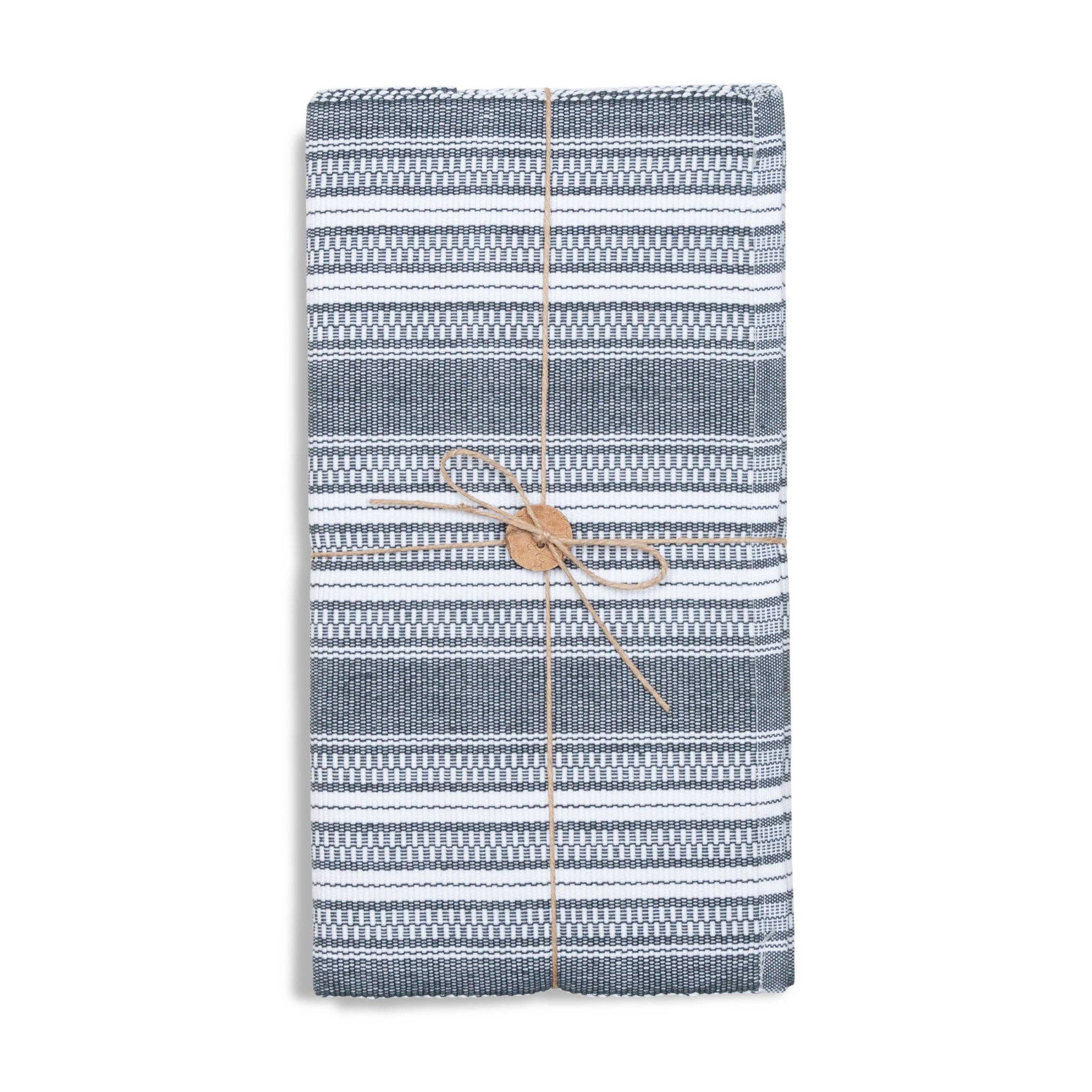 EZ Home Black Stripe Woven Kitchen Table Runner