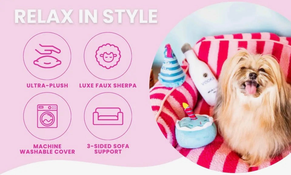 Pretty Pink Striped Dog Bed