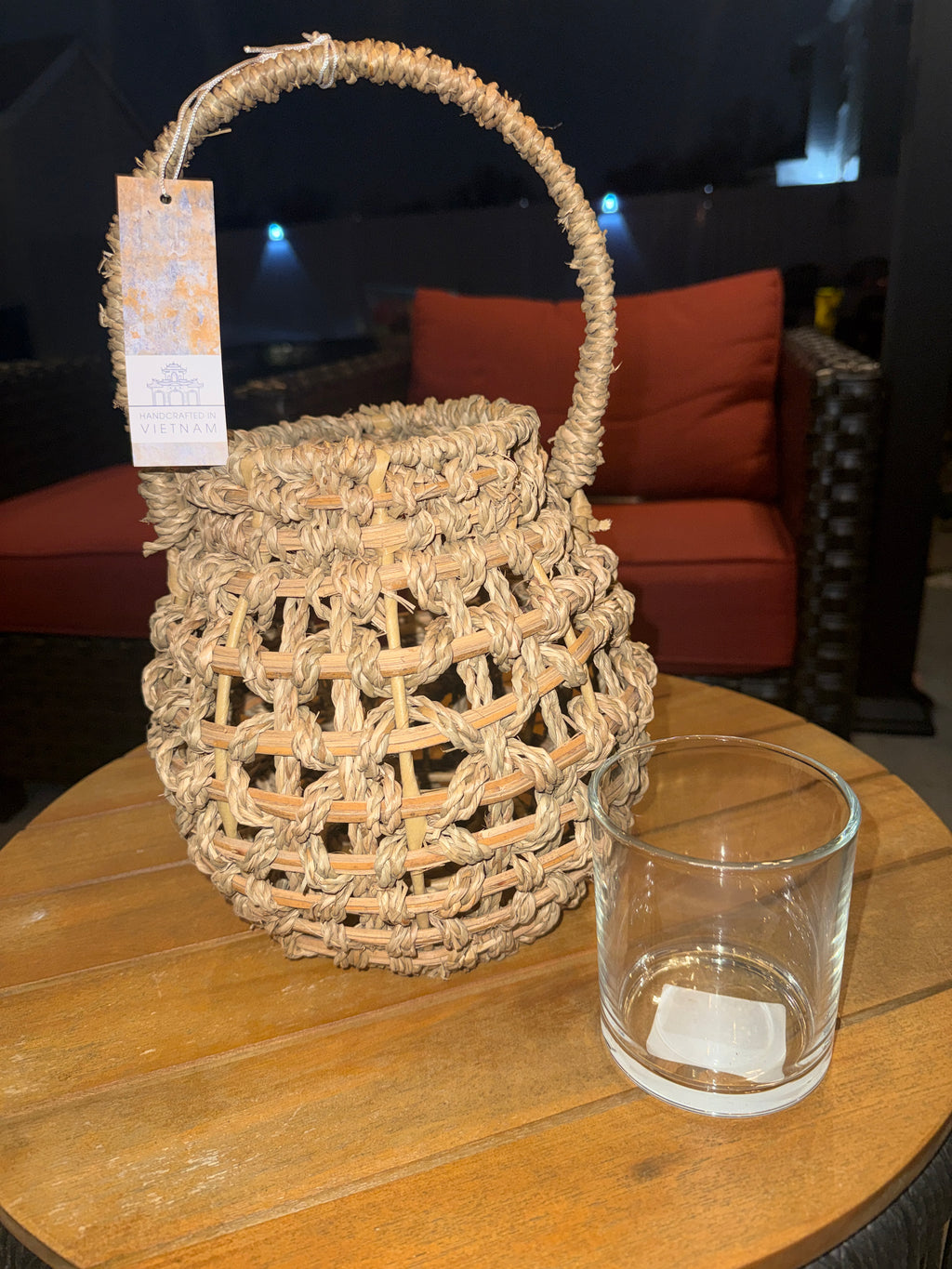 Handwoven Wicker Lantern with Glass Insert