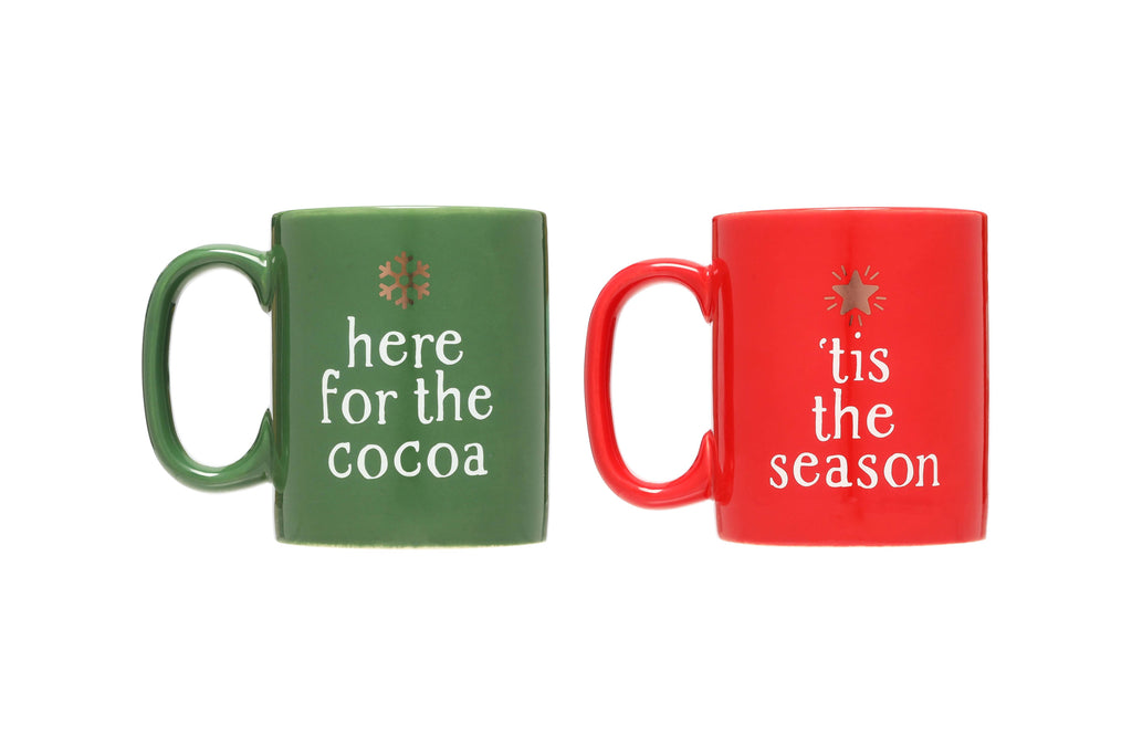 Matching Christmas Mug Set, Red & Green, Holiday Drinkware