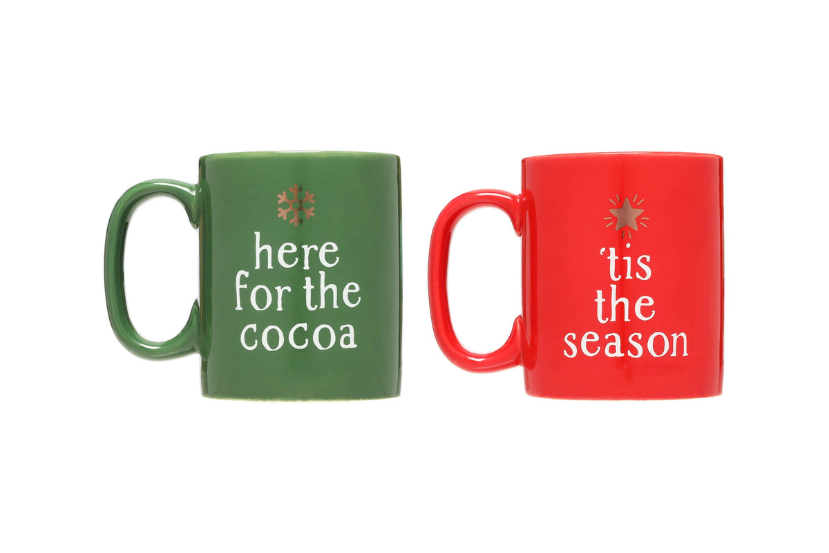 Matching Christmas Mug Set, Red & Green, Holiday Drinkware