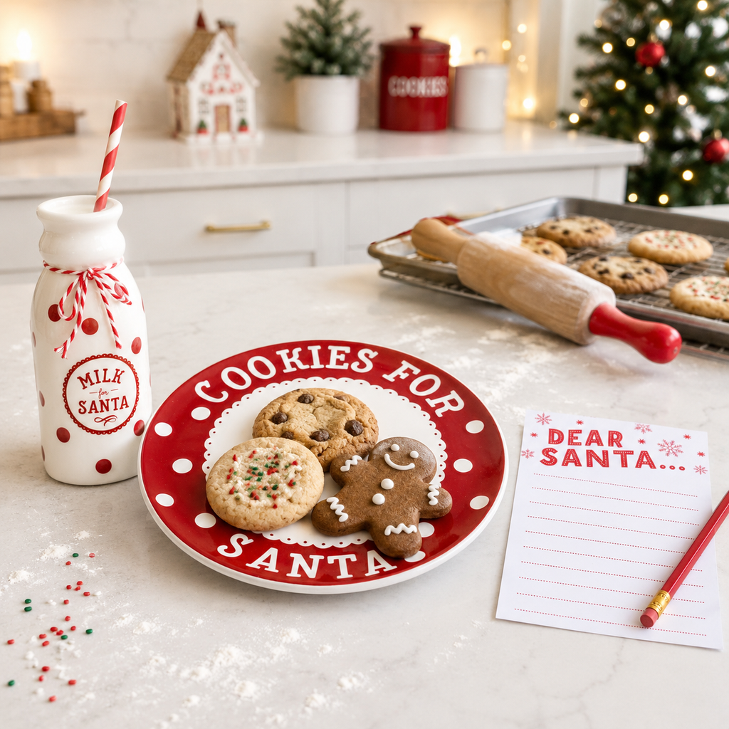 Santa Christmas Cookie Plate, Milk Jug, & Letter Holiday Set