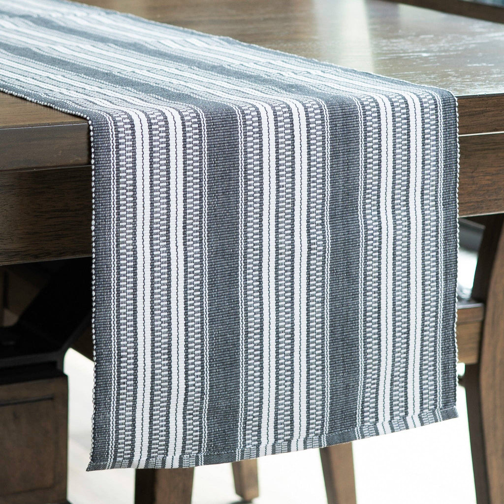 EZ Home Black Stripe Woven Kitchen Table Runner