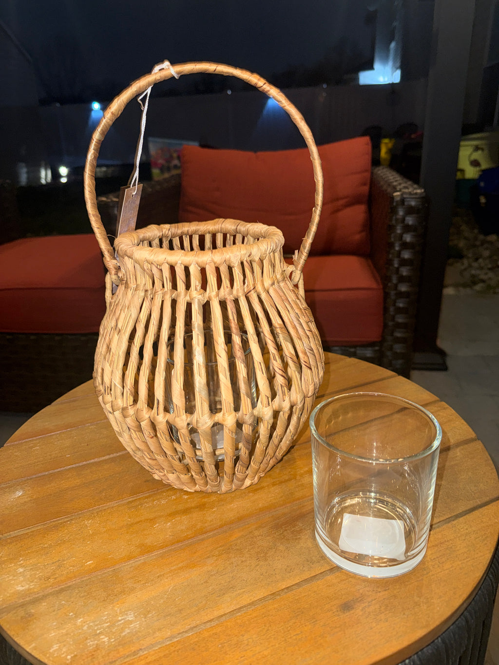 Handwoven Wicker Lantern with Glass Insert