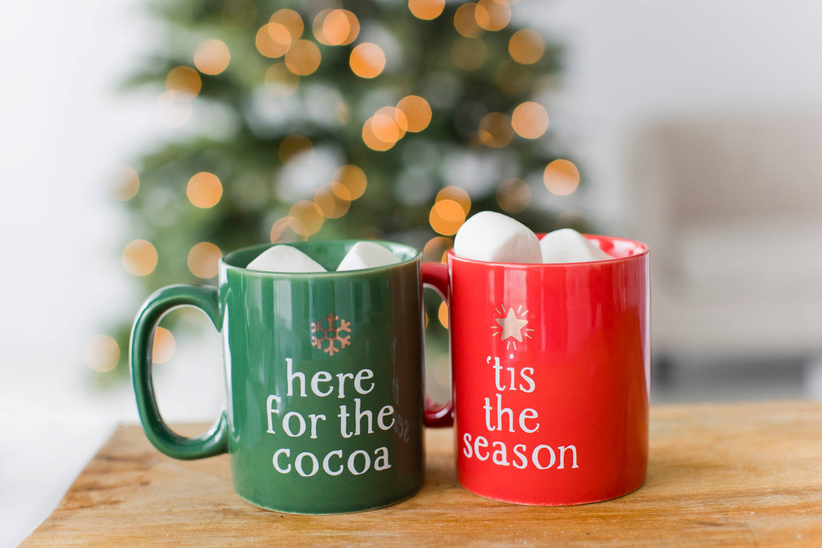 Matching Christmas Mug Set, Red & Green, Holiday Drinkware