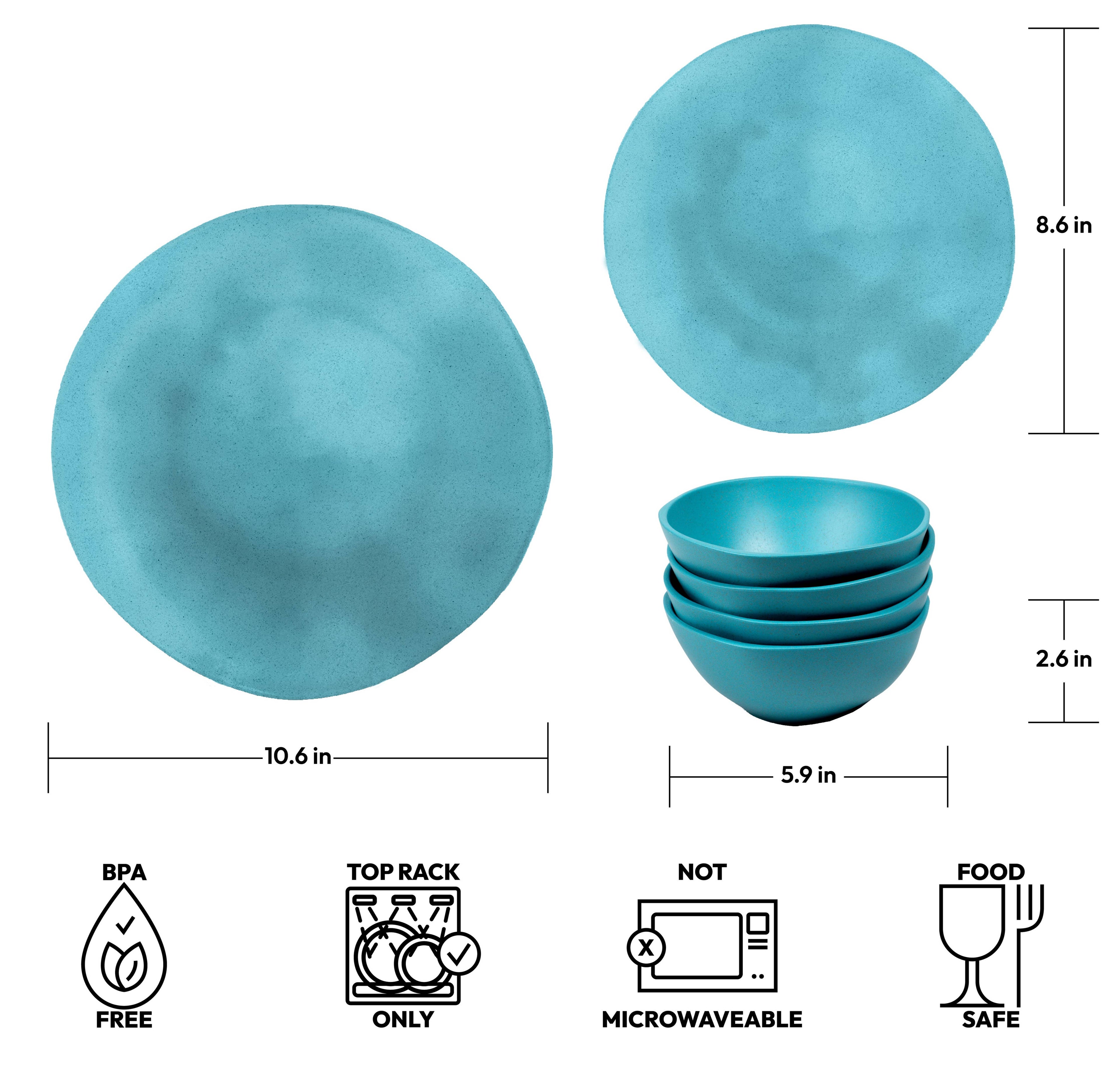 Organic Coupe Wheat Azure Blue PP 12 Pc Dinnerware Set