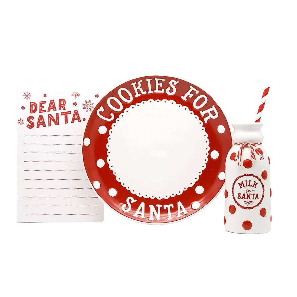 Santa Christmas Cookie Plate, Milk Jug, & Letter Holiday Set
