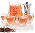 Mixpresso Glass Tea Pot Set, Stovetop Kettle with Removable Infuser For Loose Leaf Tea, Clear Glass Teapot 33oz With 4 Double Wall Cups 2.7oz , Perfect As Tea Gift Sets