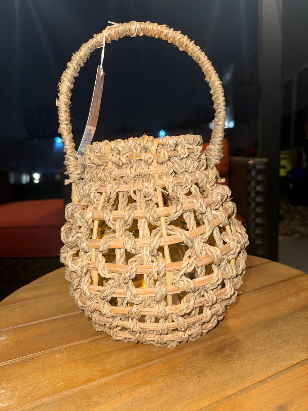 Handwoven Wicker Lantern with Glass Insert
