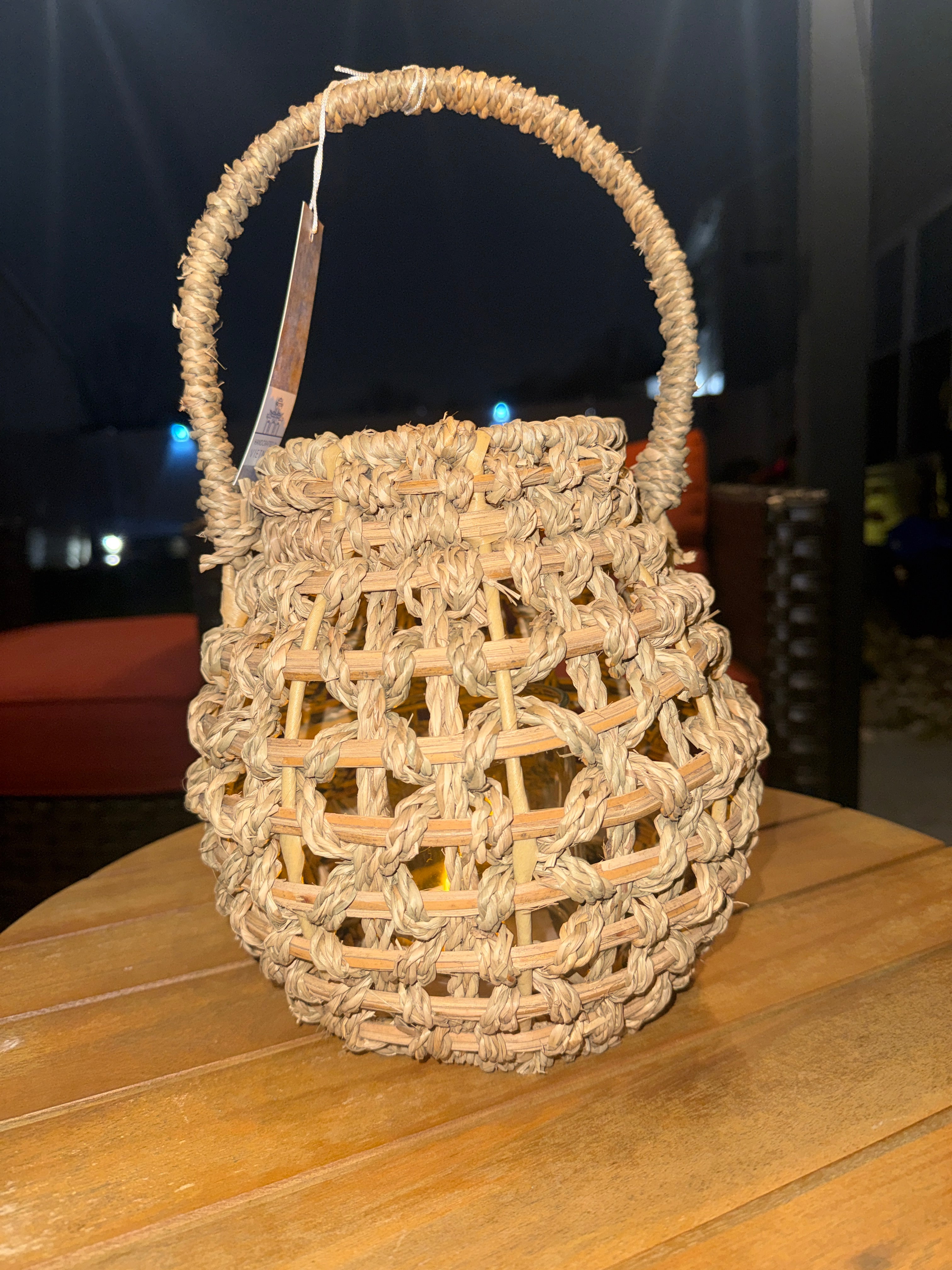 Handwoven Wicker Lantern with Glass Insert