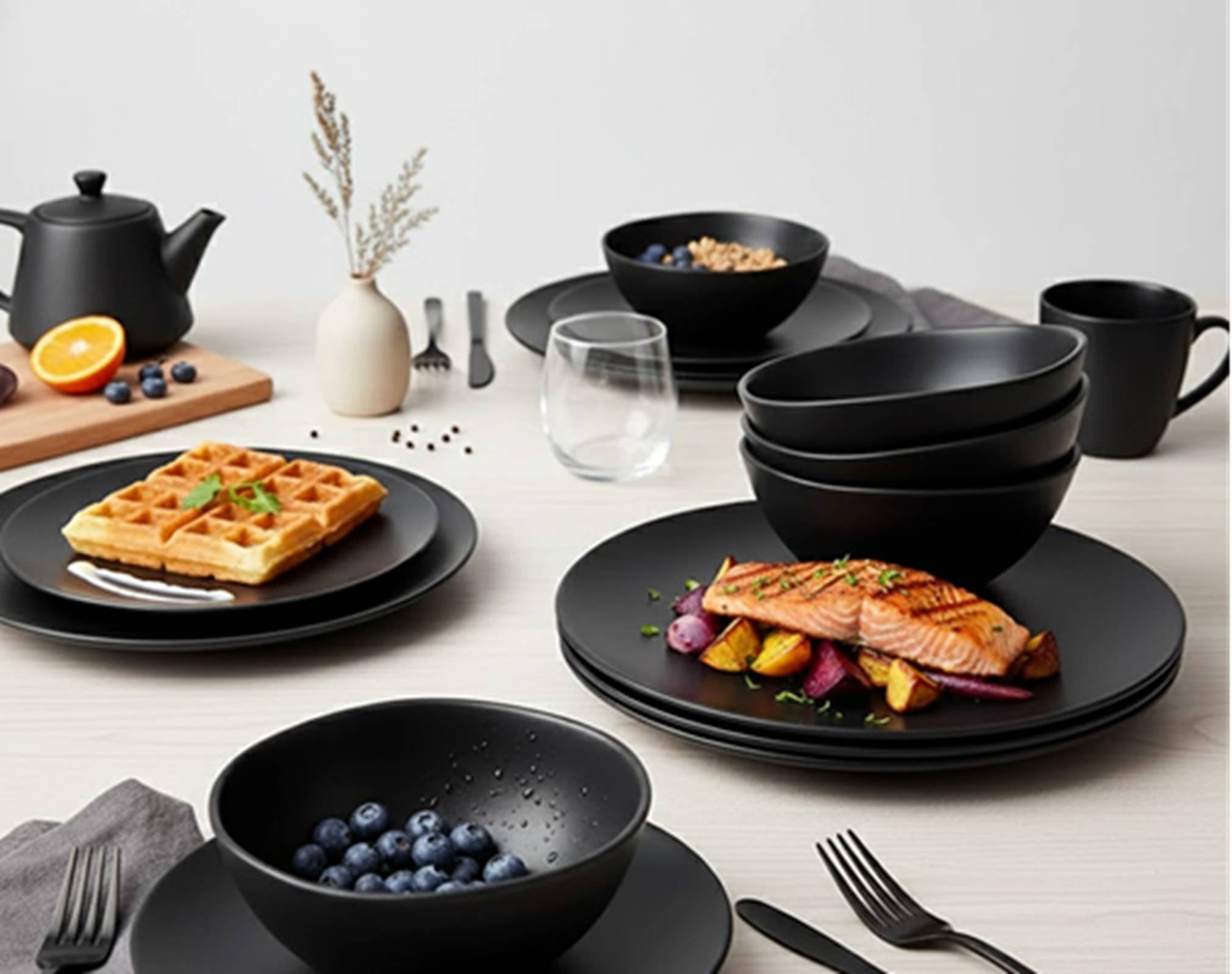 Organic Coupe Wheat Black PP 12 PC Dinnerware Set