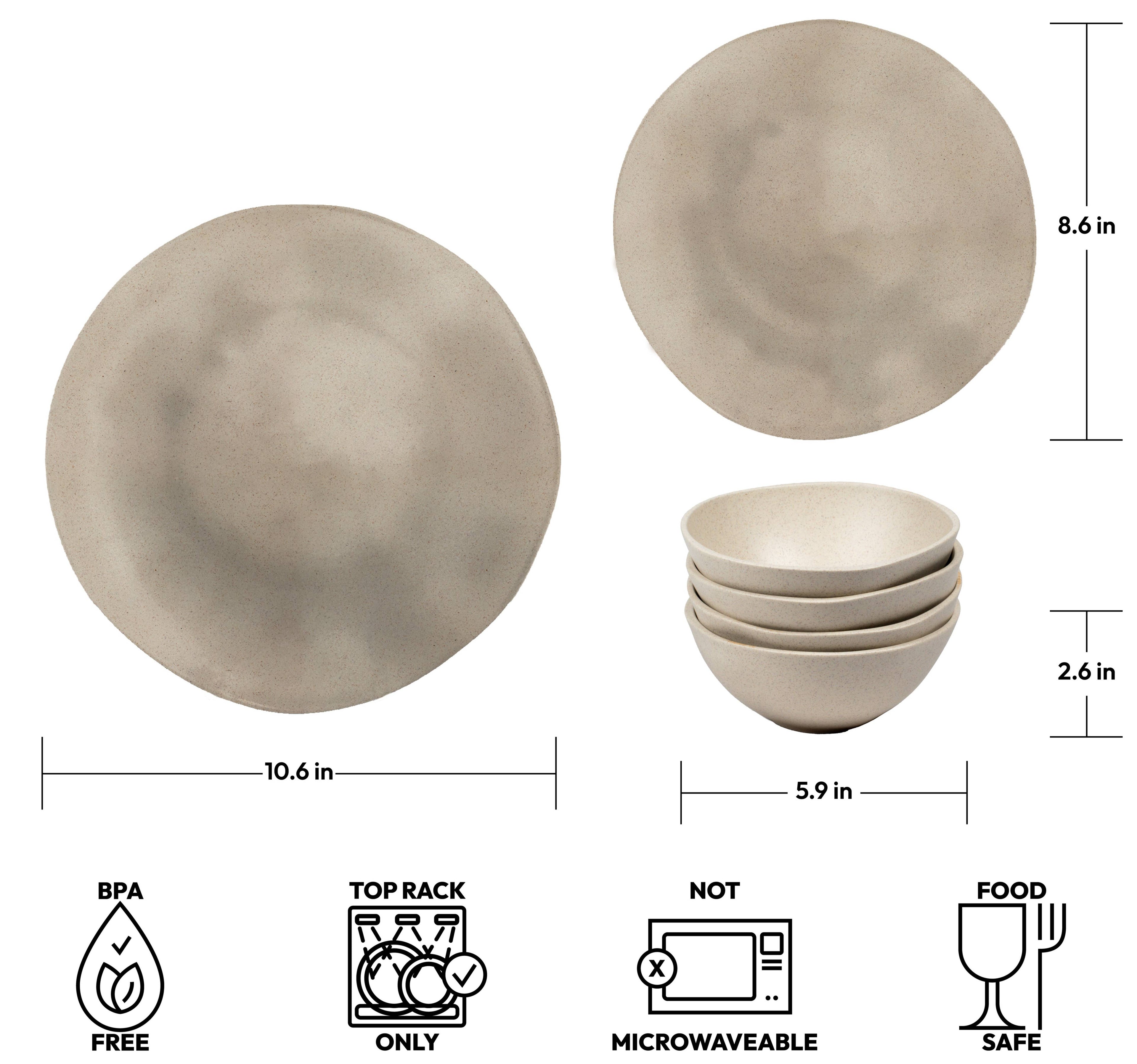 Organic Coupe Wheat Off White PP 12 Pc Dinnerware Set