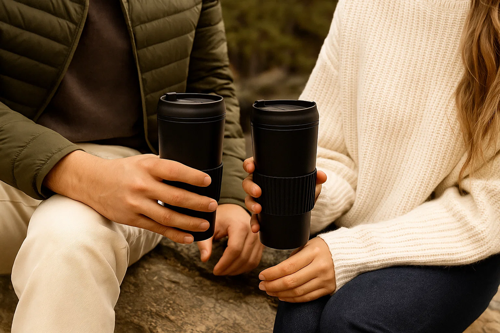 Mesa Hot Double Wall Travel Tumbler Plastic, Black, Set of 2