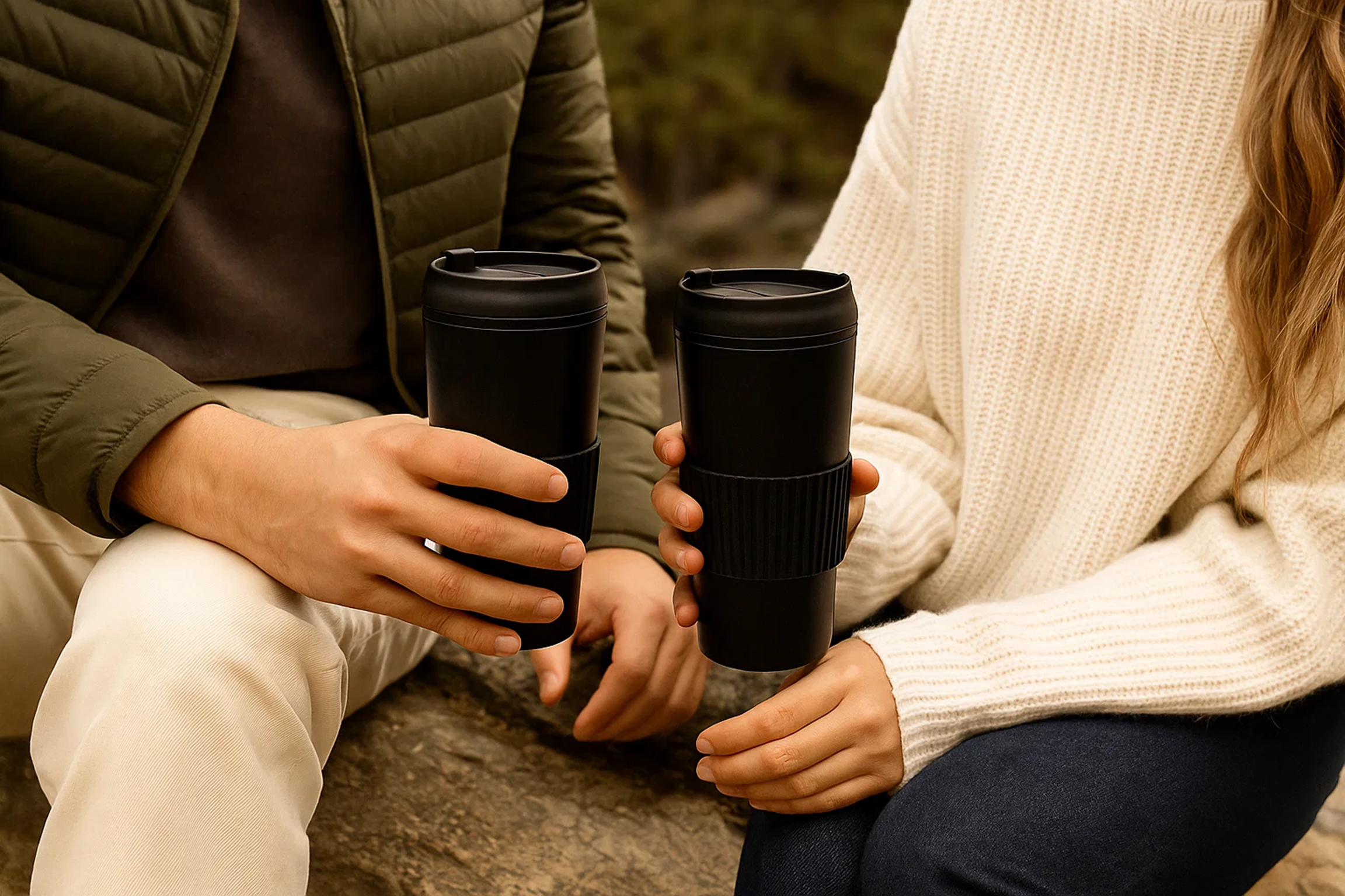 Mesa Hot Double Wall Travel Tumbler Plastic, Black, Set of 2
