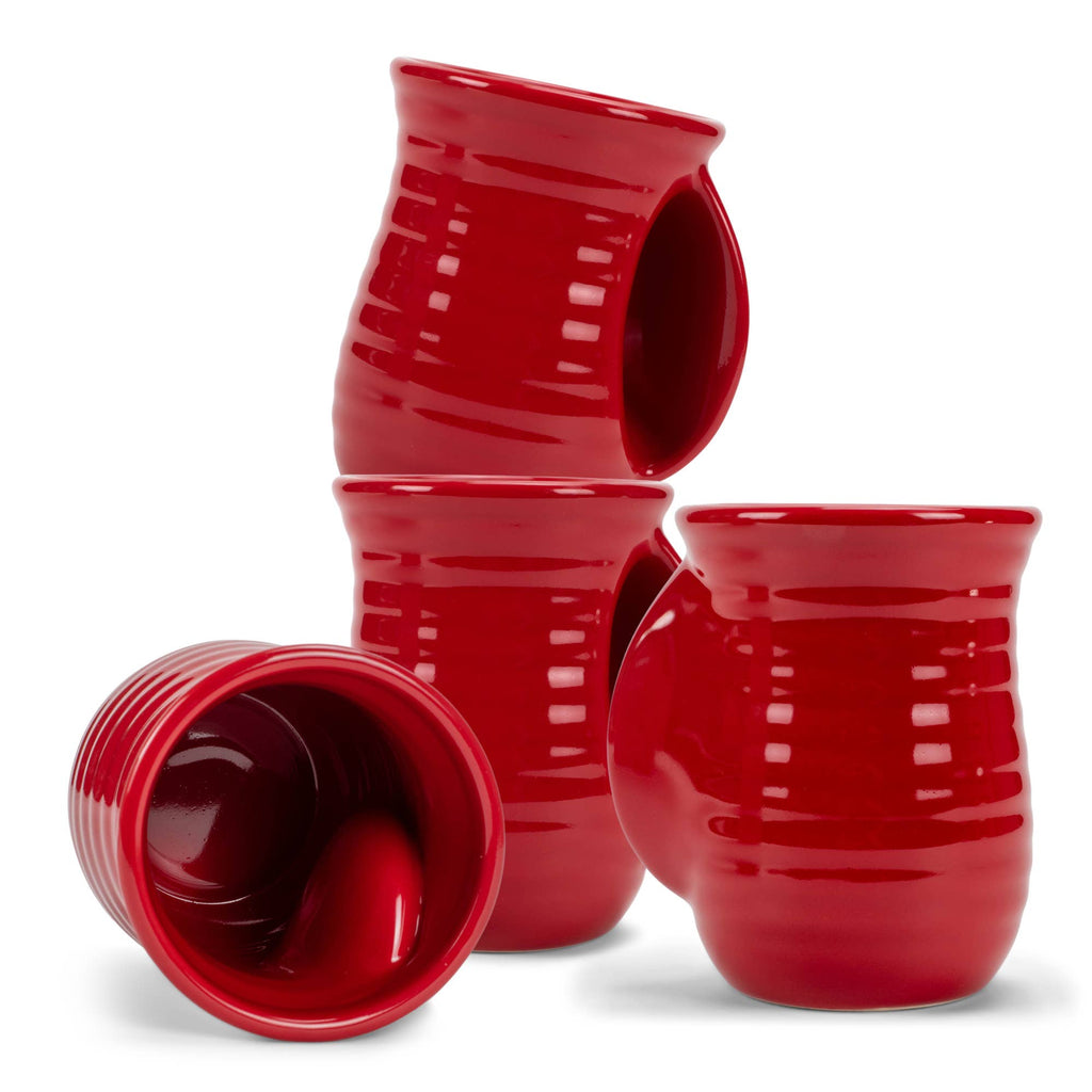 Ceramic Mug 4-Pack Handwarmer Ribbed Red PRICE IS PER MUG