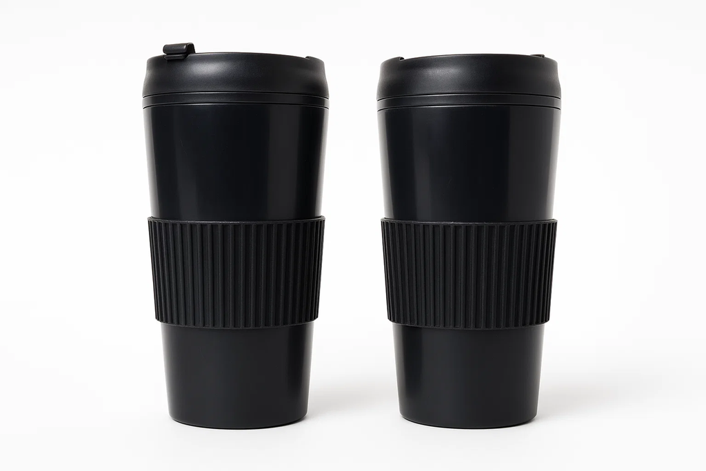 Mesa Hot Double Wall Travel Tumbler Plastic, Black, Set of 2
