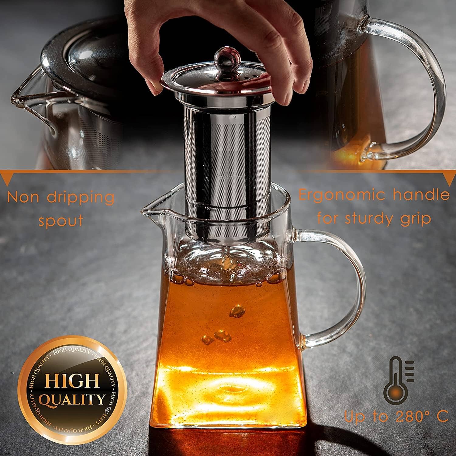 Mixpresso Glass Tea Pot Set, Stovetop Kettle with Removable Infuser For Loose Leaf Tea, Clear Glass Teapot 33oz With 4 Double Wall Cups 2.7oz , Perfect As Tea Gift Sets