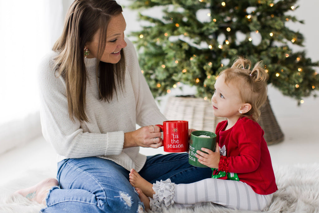 Matching Christmas Mug Set, Red & Green, Holiday Drinkware