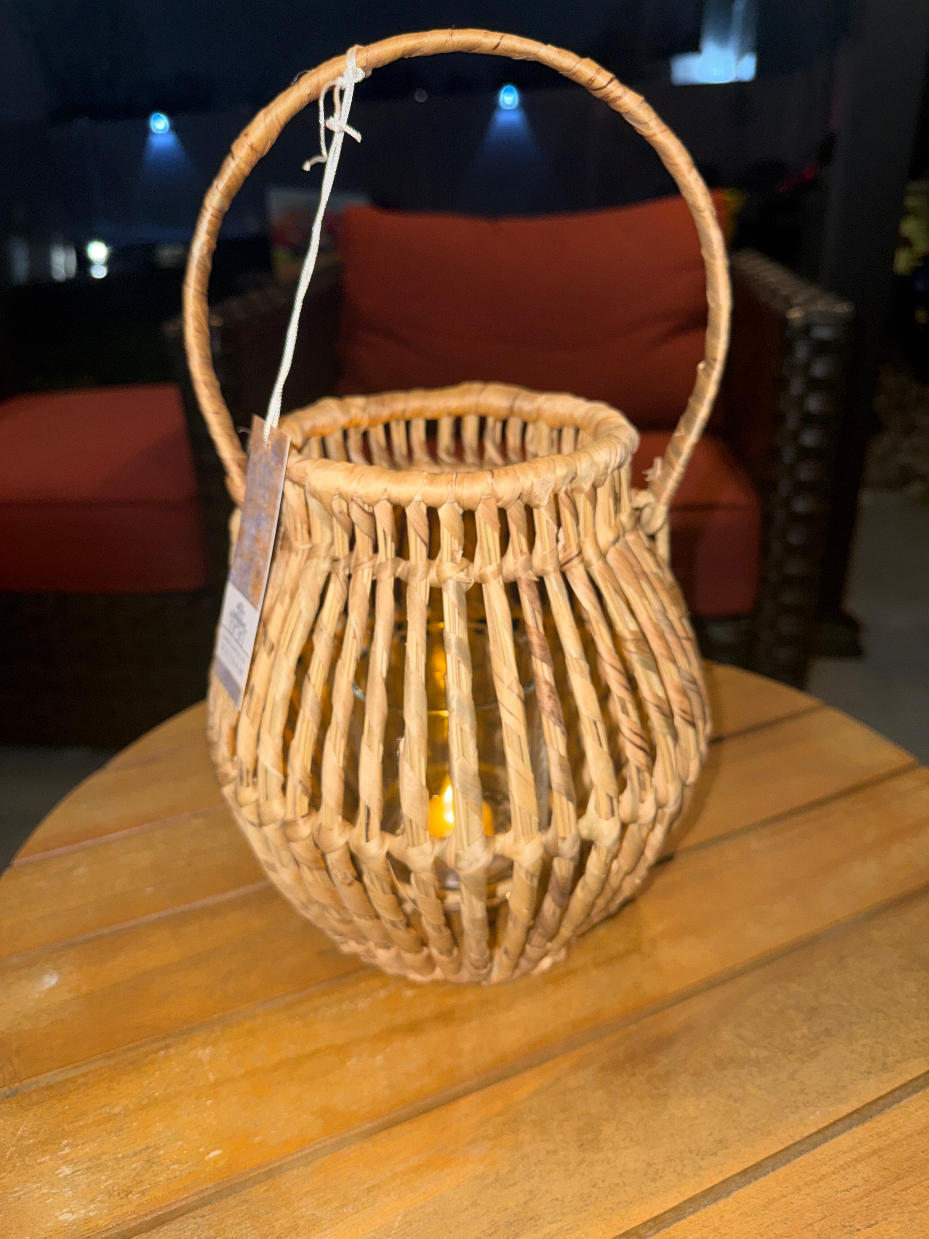 Handwoven Wicker Lantern with Glass Insert