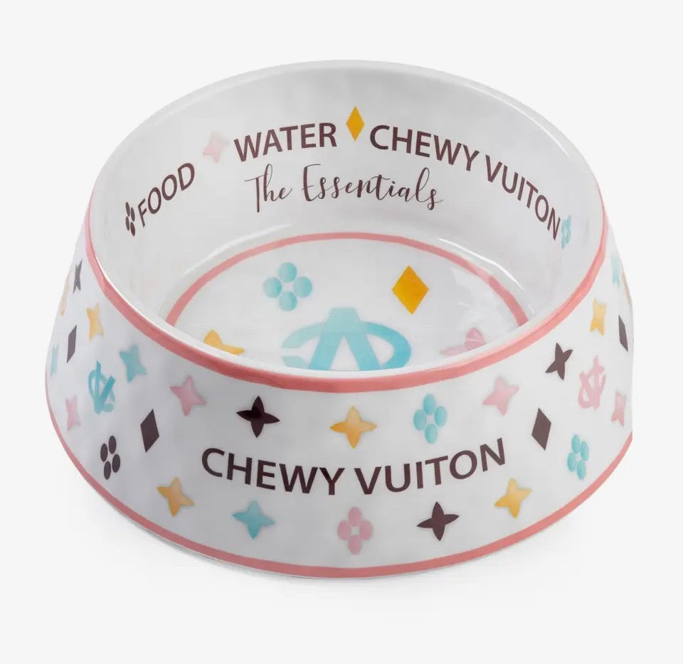 White Chewy Vuiton  Medium Pet Bowl