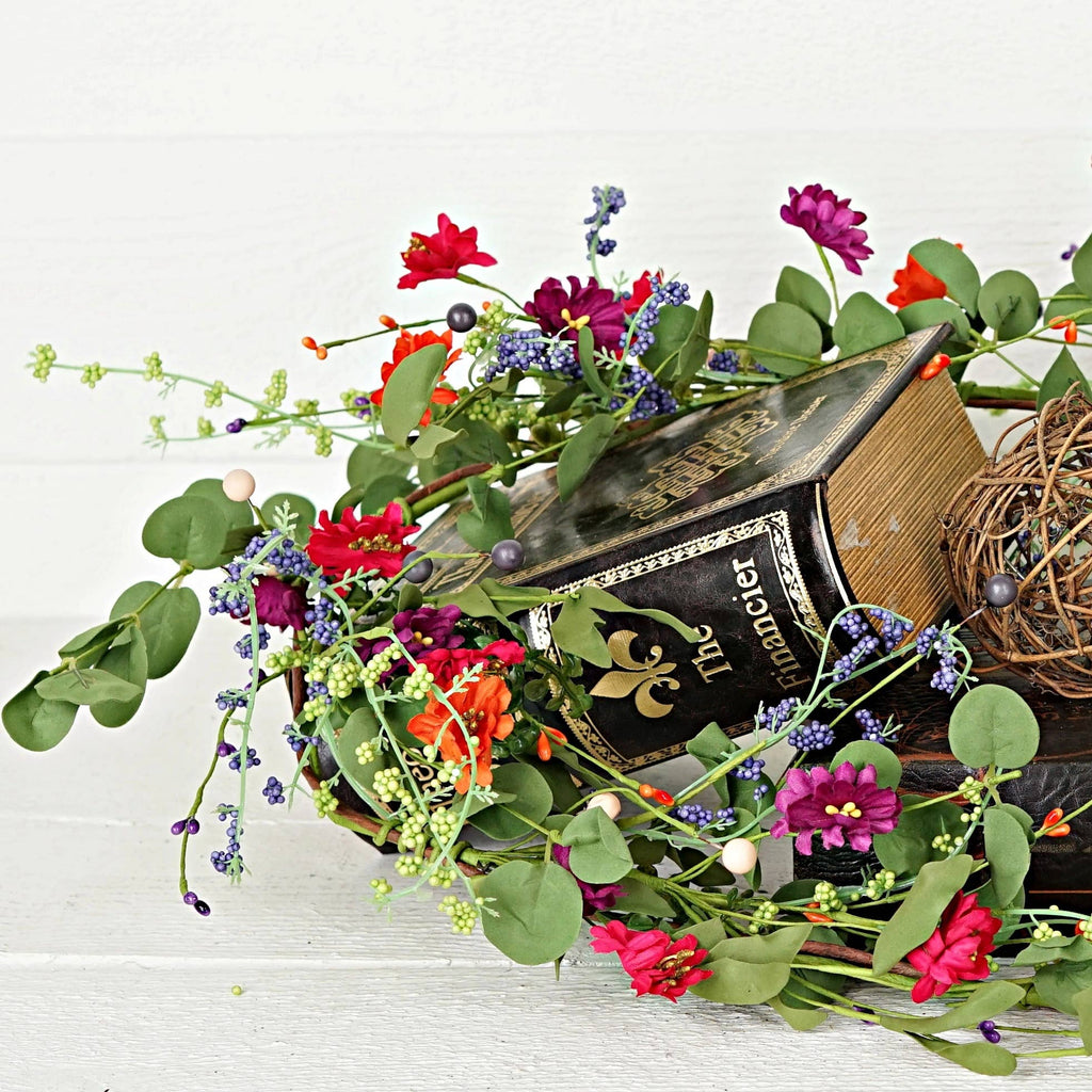 21231-4ft Garland-Mix Hibiscus with Boxwood