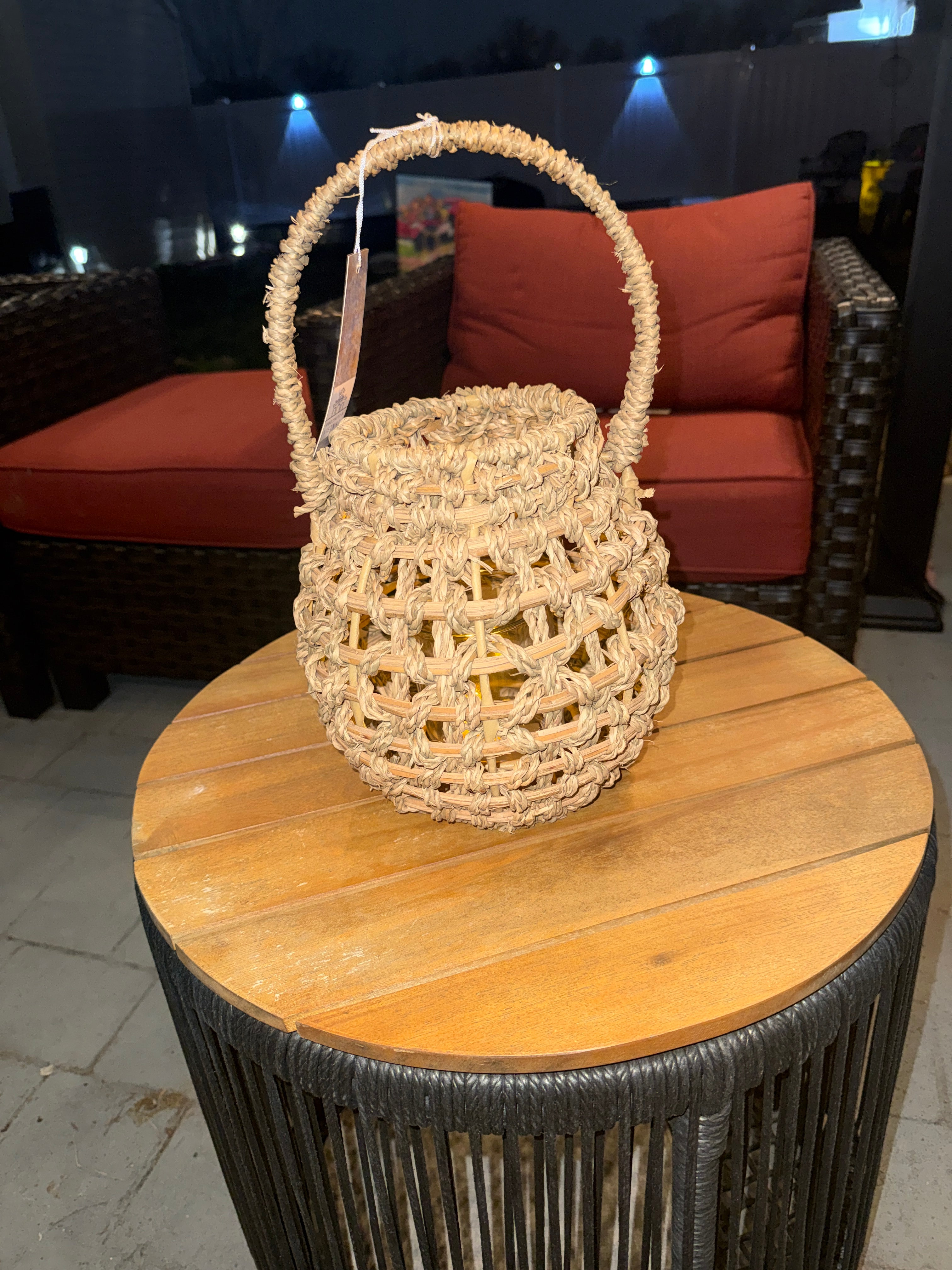 Handwoven Wicker Lantern with Glass Insert