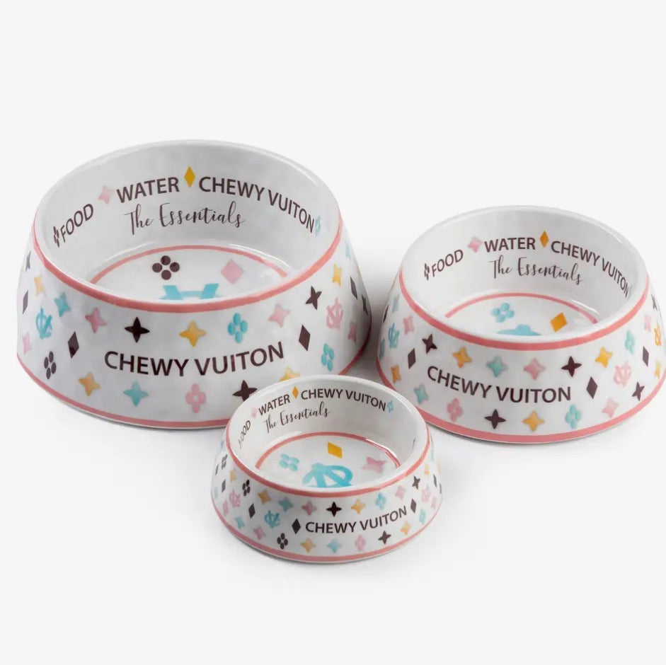 White Chewy Vuiton  Medium Pet Bowl