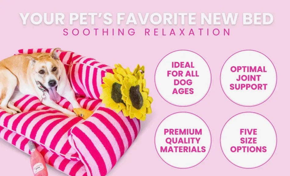 Pretty Pink Striped Dog Bed