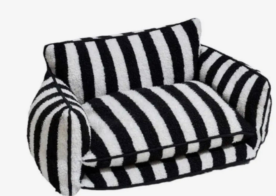 Black and White Striped Sofa Dog Bed