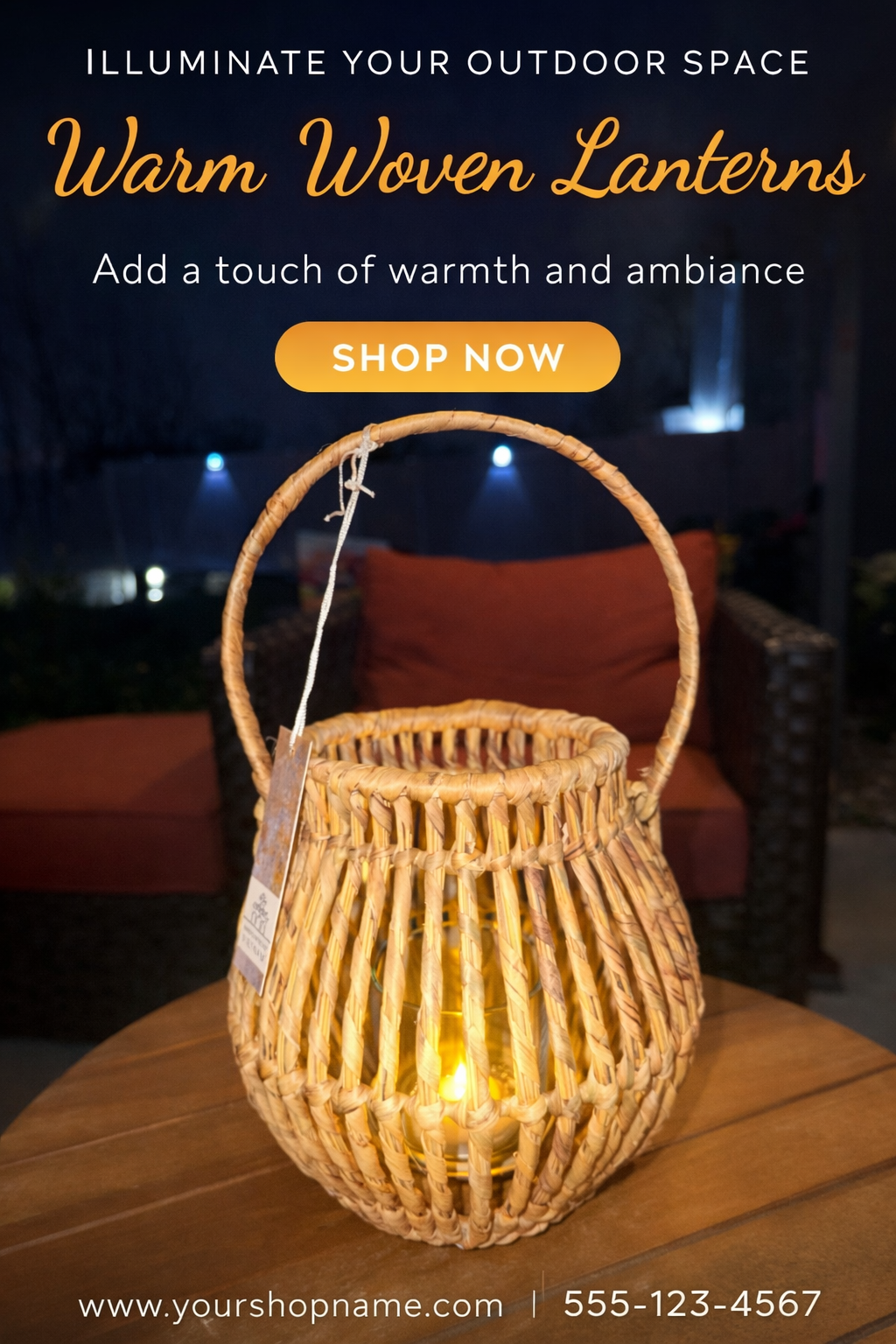 Handwoven Wicker Lantern with Glass Insert