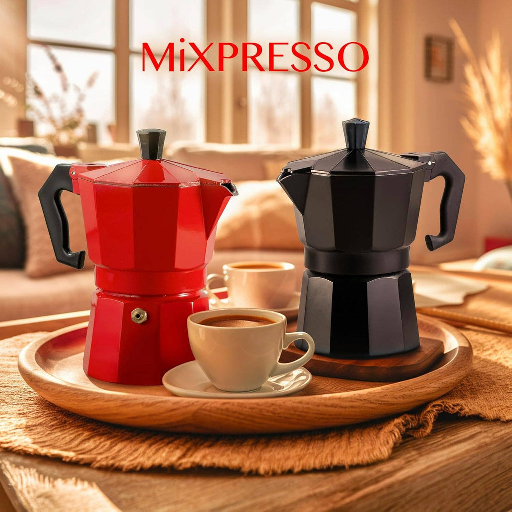 Mixpresso Aluminum Moka Stove Coffee Maker With Mug, Moka Pot Espresso Maker for Gas & Electric Stove, Classic Italian Style, 3 Cup 5 oz
