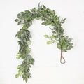 550381-4ft Garland-Flocked Ficus and Boxwood Leaves