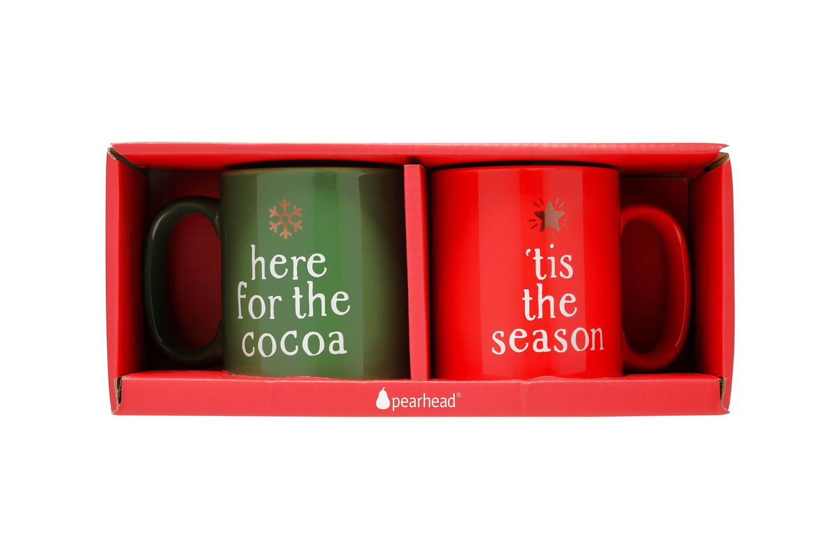 Matching Christmas Mug Set, Red & Green, Holiday Drinkware