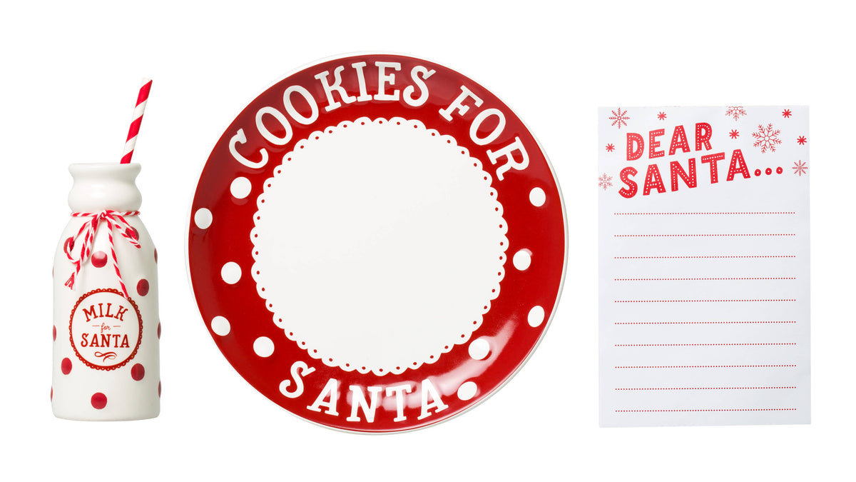 Santa Christmas Cookie Plate, Milk Jug, & Letter Holiday Set