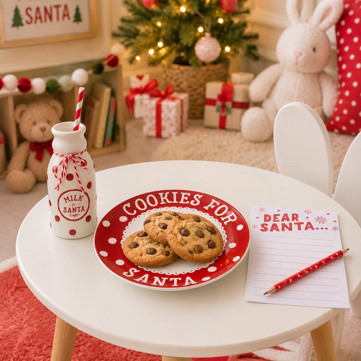 Santa Christmas Cookie Plate, Milk Jug, & Letter Holiday Set
