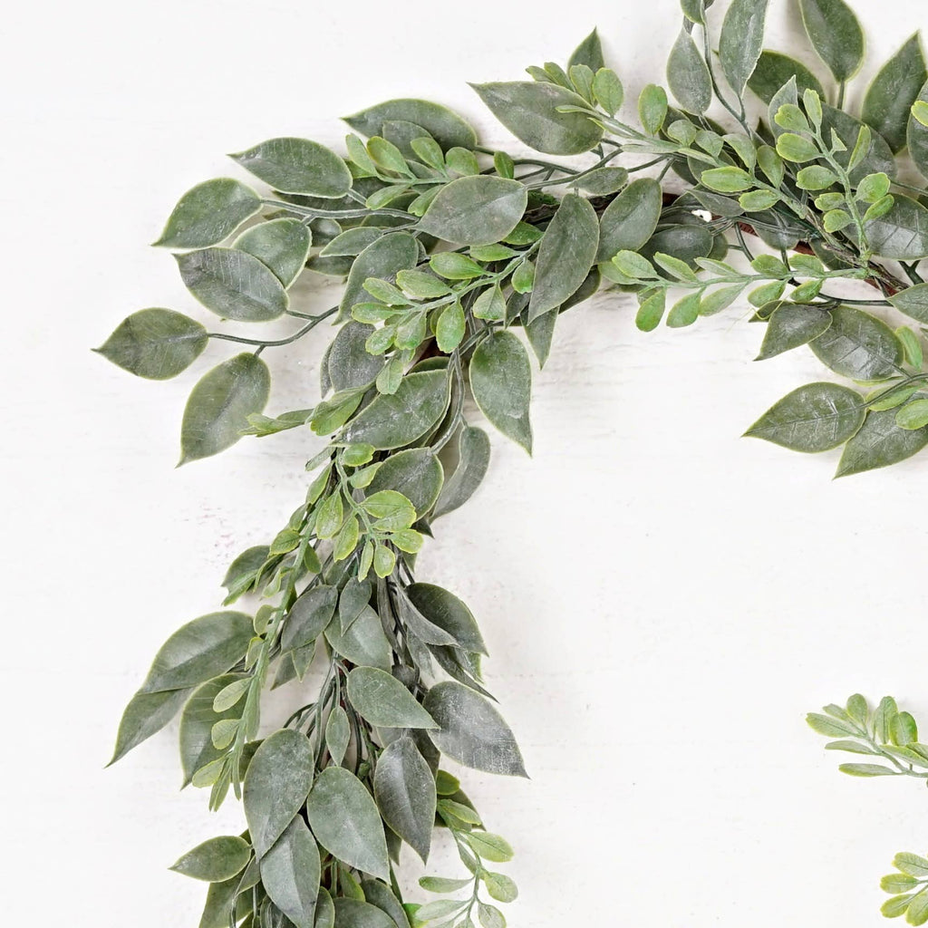 550381-4ft Garland-Flocked Ficus and Boxwood Leaves