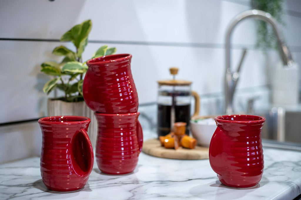 Ceramic Mug 4-Pack Handwarmer Ribbed Red PRICE IS PER MUG