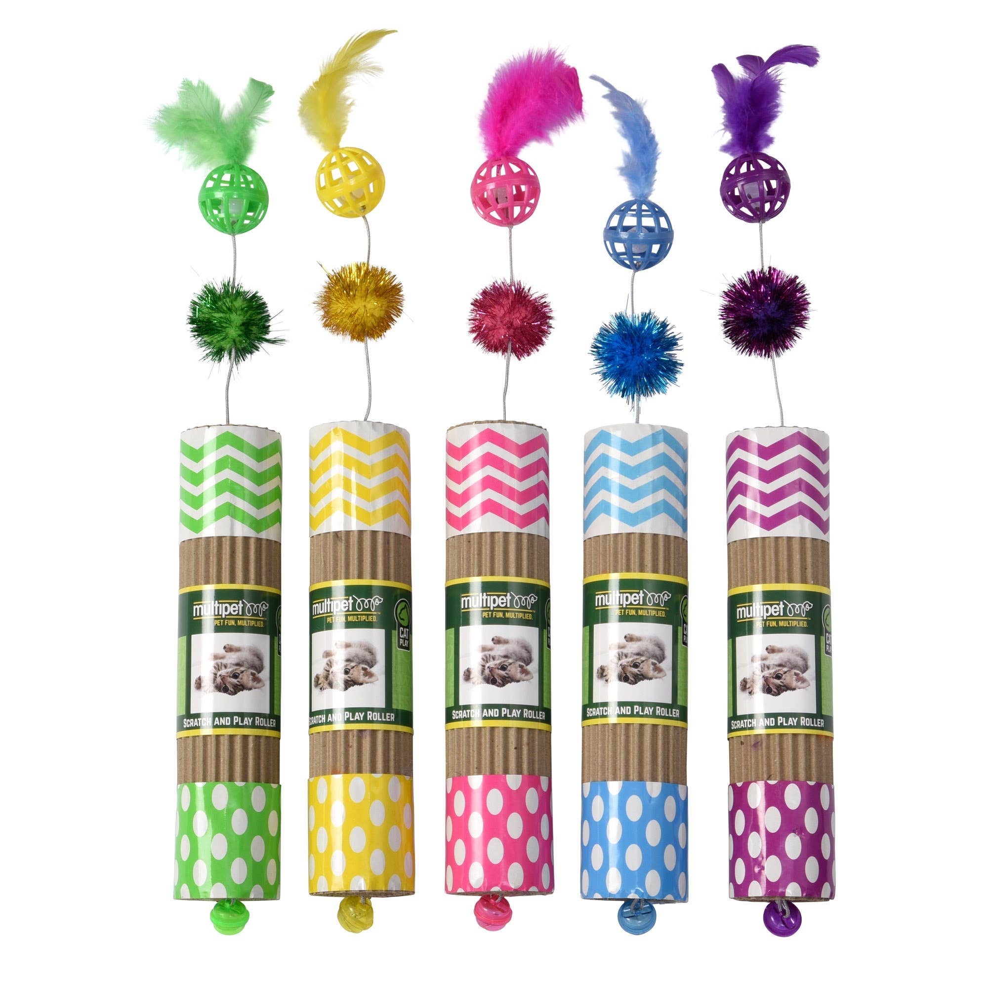 Multipet Cardboard Roller Cat Toy Assorted Colors 17"