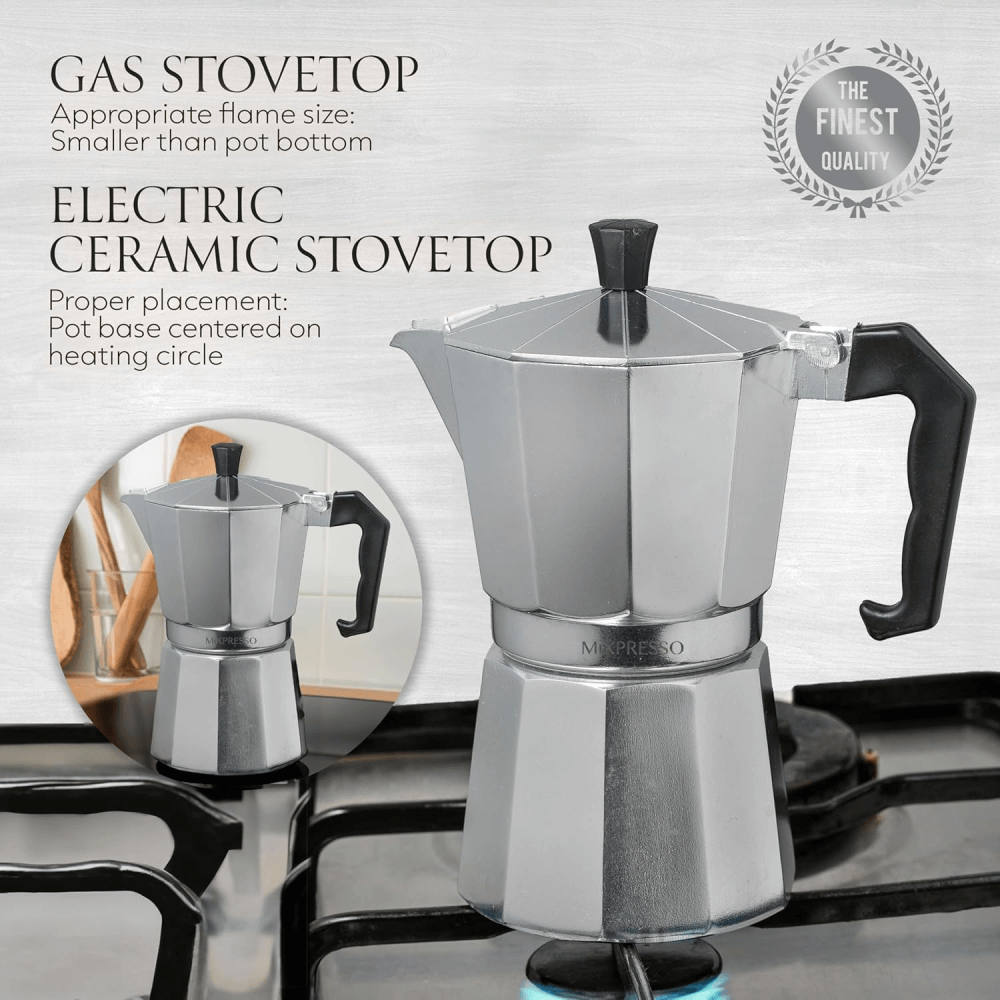Mixpresso 9 Cup Moka Pot Cuban Coffee Maker, Moka Pot for Gas, Electric Stove Top, Classic Italian Coffee Maker, Stovetop Espresso Maker, Camping Pot Makes 9 Espresso Cup 14 Oz