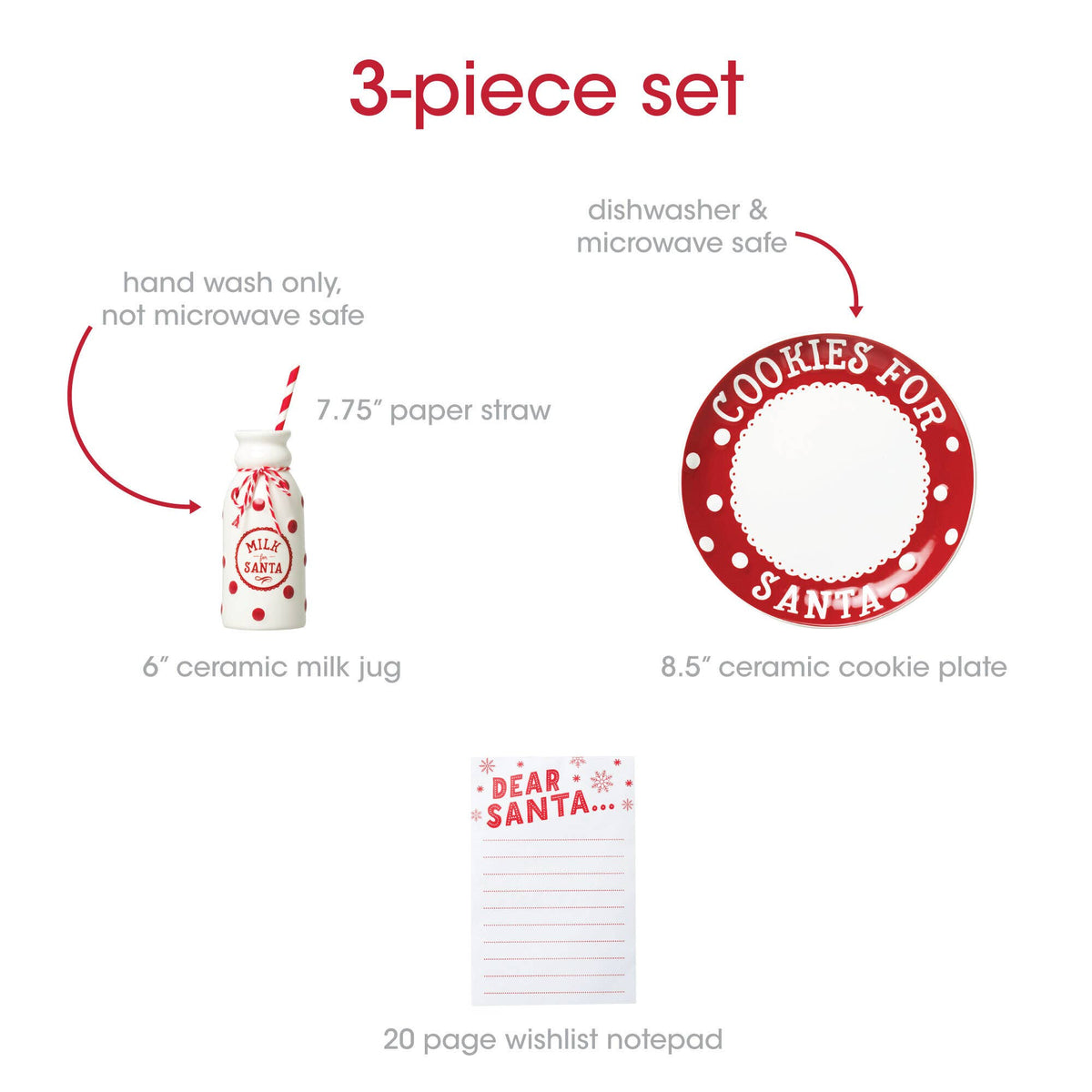 Santa Christmas Cookie Plate, Milk Jug, & Letter Holiday Set