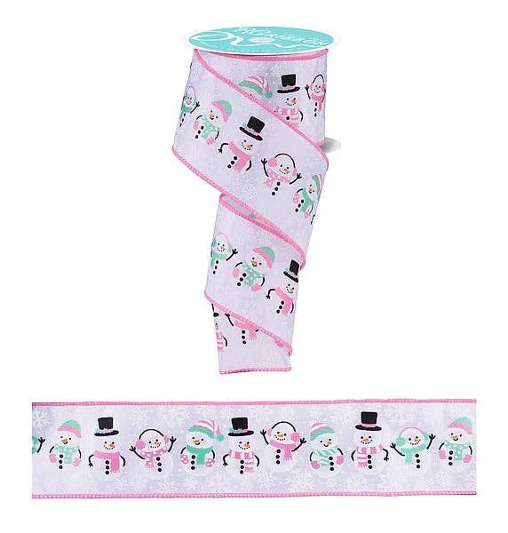 2.5"X10YD CUTE SNOWMEN- WHITE/PINK/MINT/BLACK- RGH1363WT
