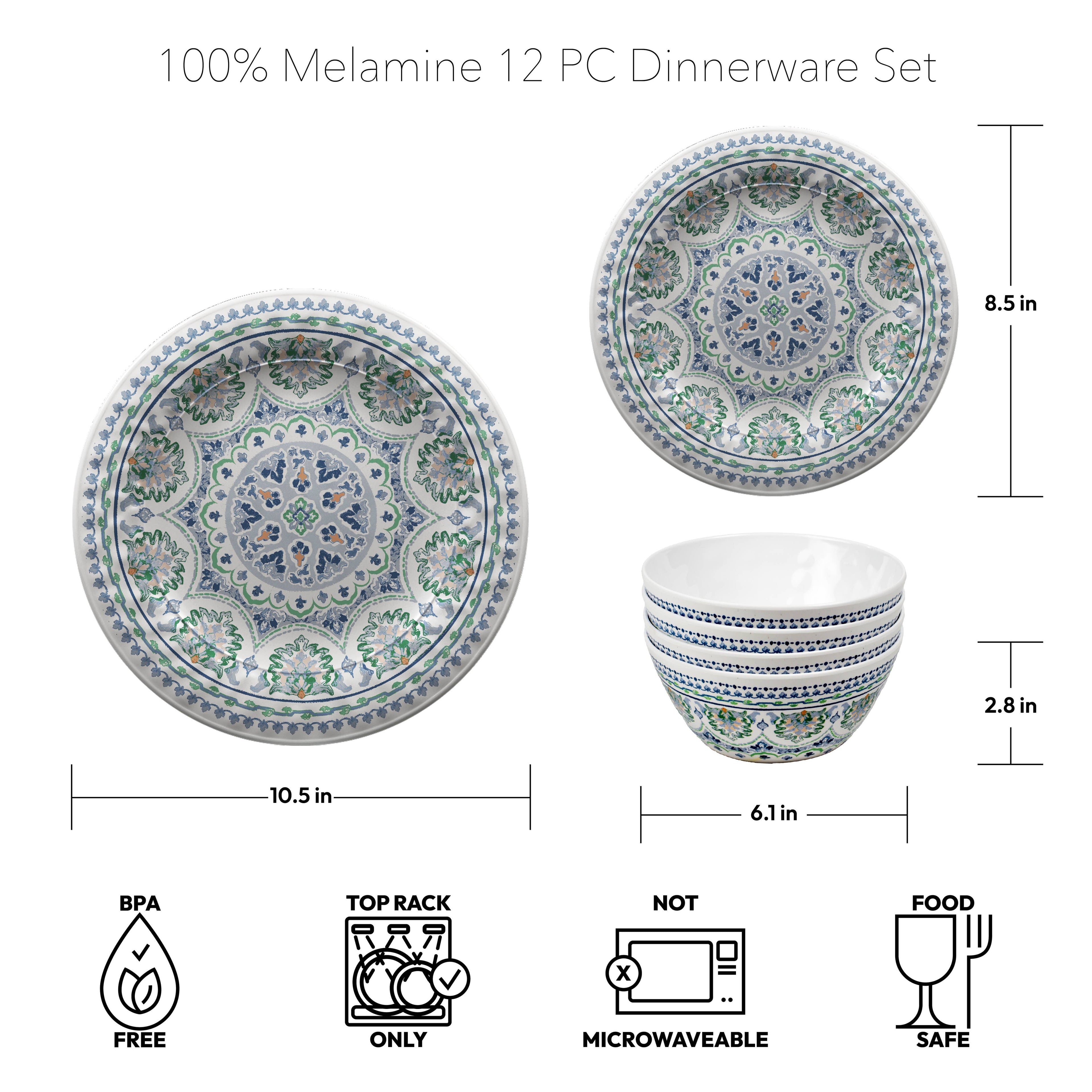 Blue Medallion 12 Pc Melamine Dinnerware Set