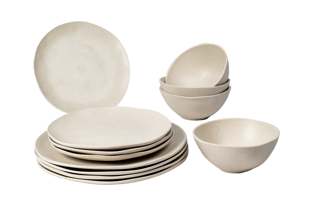 Organic Coupe Wheat Off White PP 12 Pc Dinnerware Set