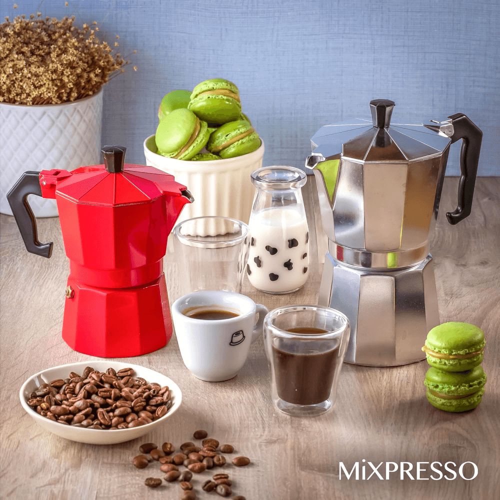 Mixpresso 6 Cup Moka Pot Cuban Coffee Maker, Moka Pot for Gas, Electric Stove Top, Classic Italian Coffee Maker, Stovetop Espresso Maker, Camping Pot Makes 6 Espresso Cup 10 Oz